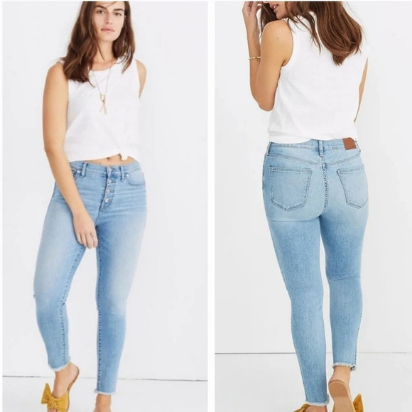 Madewell 9" High Rise Skinny Crop 30 Buttonfly Light Wash Raw Hem - Picture 3 of 11